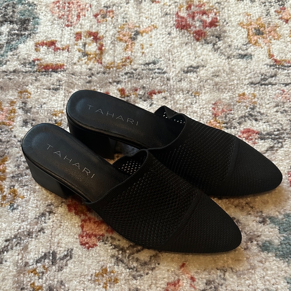Tahari Black Knit Pointed-Toe Slip-On Mule
